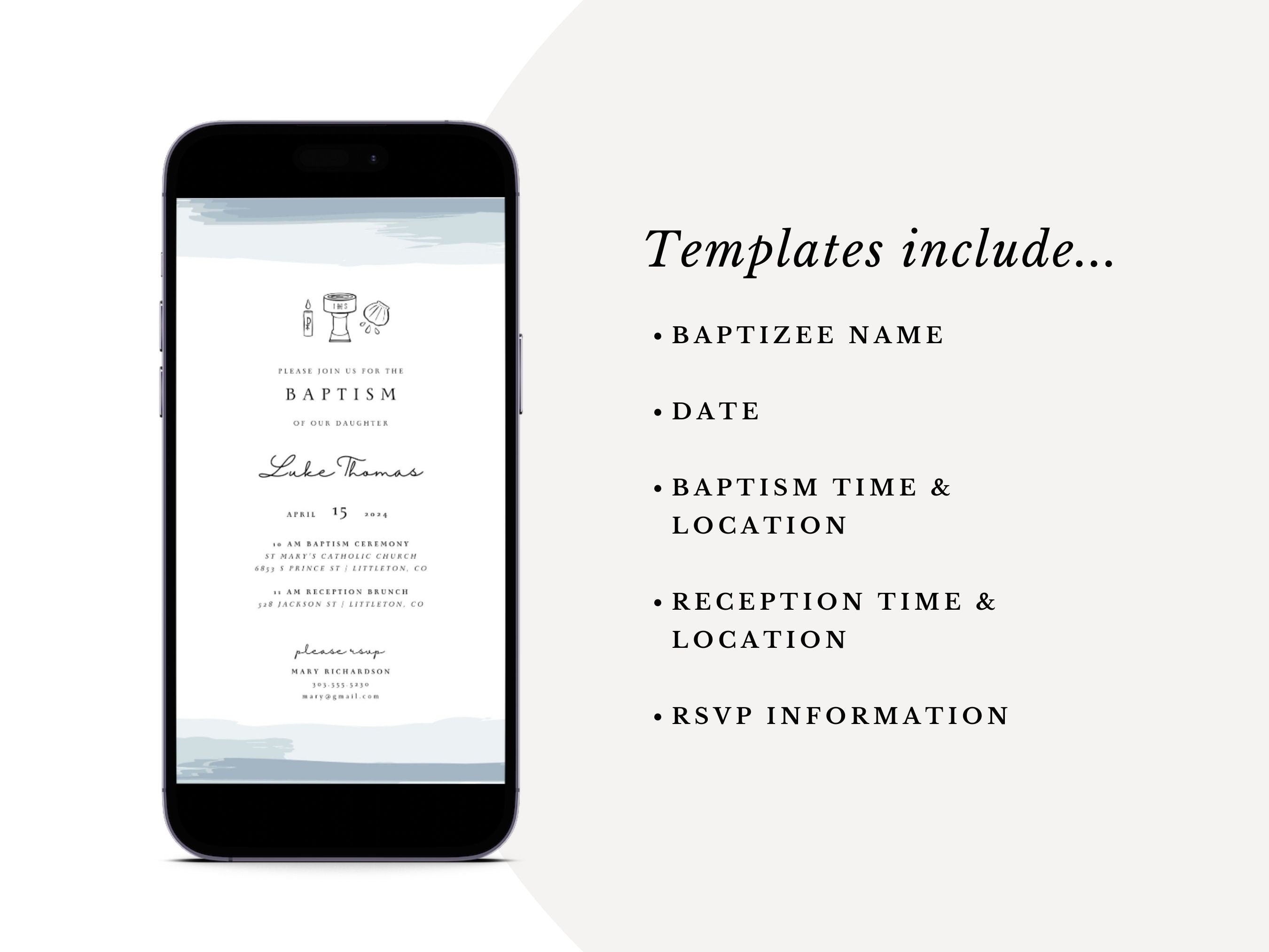 Blue Watercolor Catholic Baptism Invitation Template