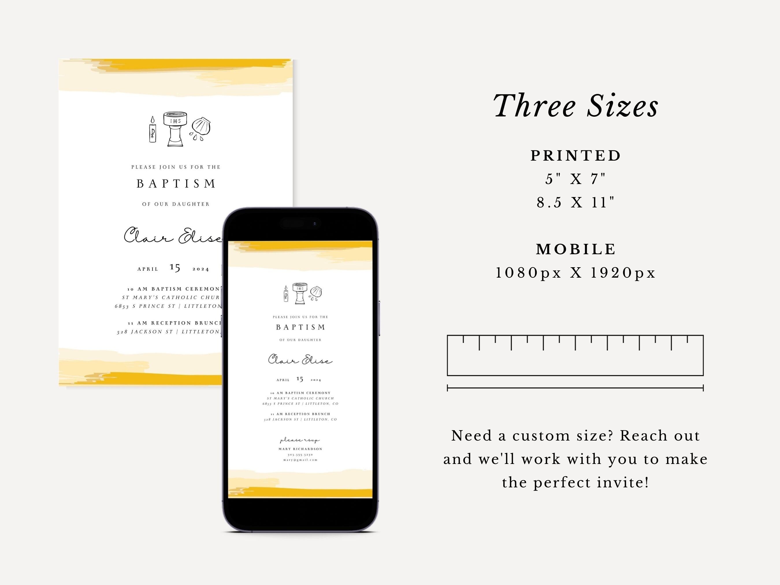 Yellow Watercolor Baptism Invitation