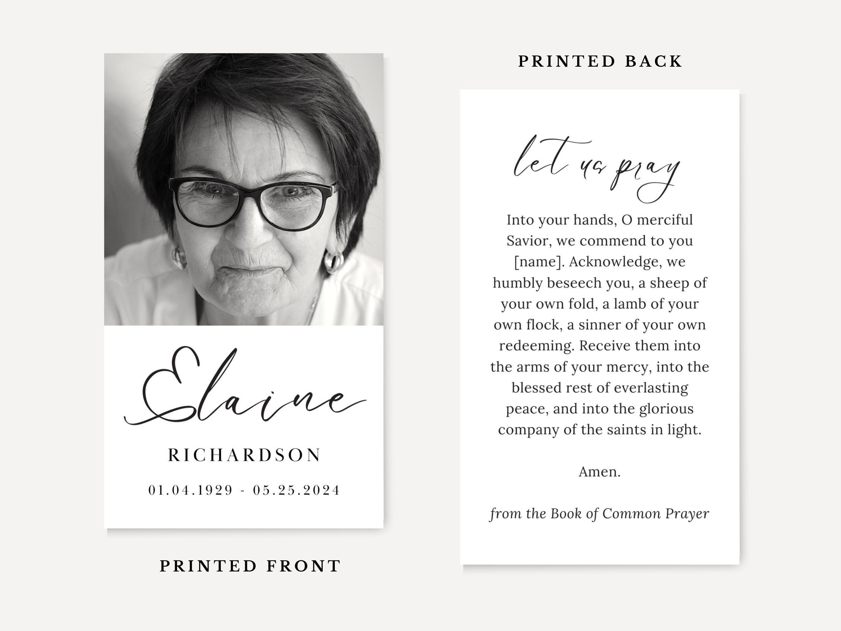 Elaine Funeral Prayer Card Template