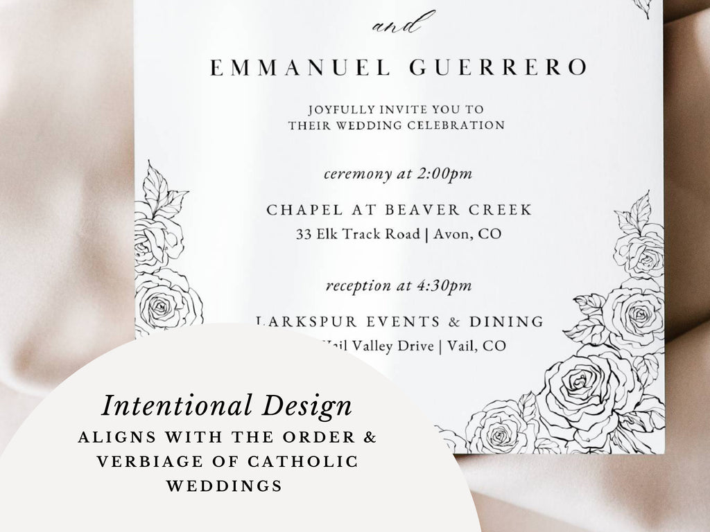 Roses Catholic Wedding Invitation