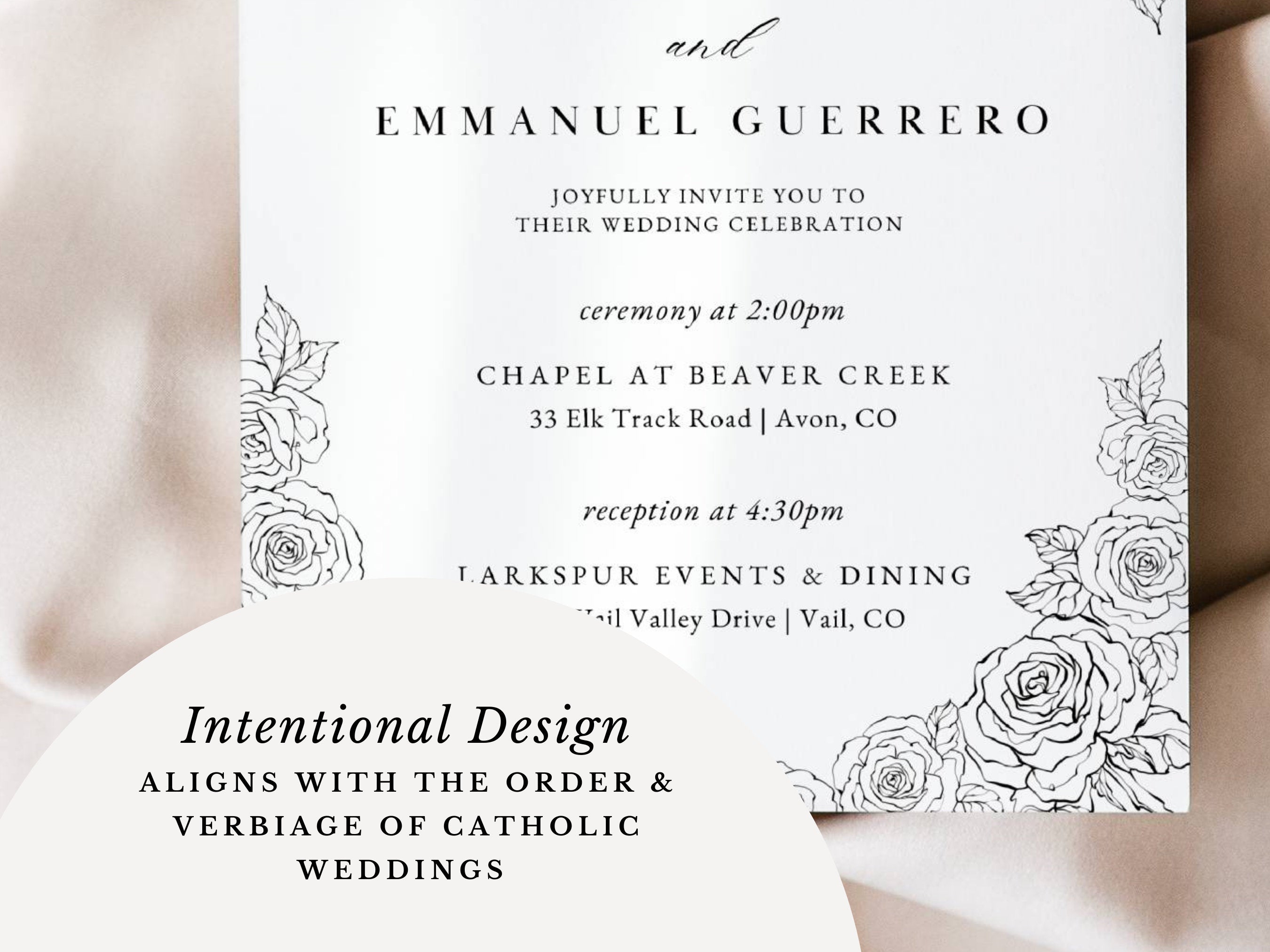 Roses Catholic Wedding Invitation