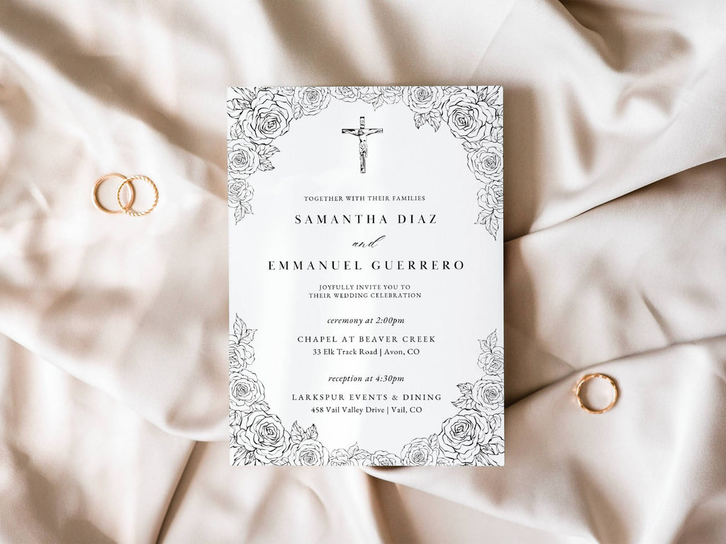 Roses Catholic Wedding Invitation