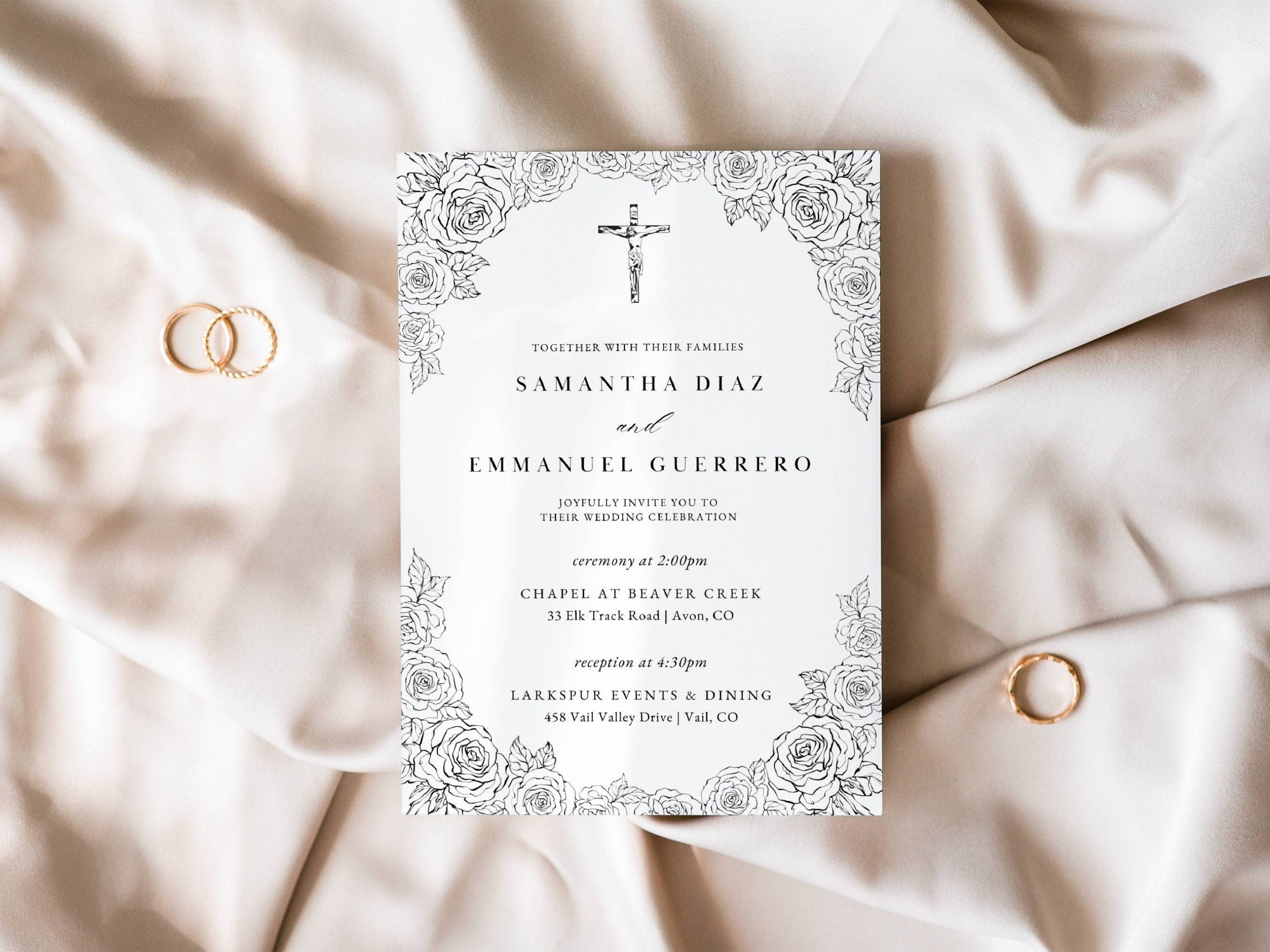 Roses Catholic Wedding Invitation