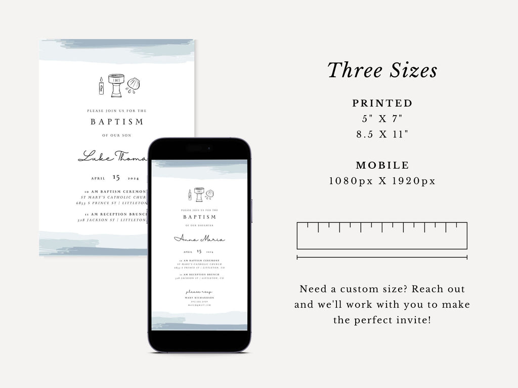 Blue Watercolor Catholic Baptism Invitation Template