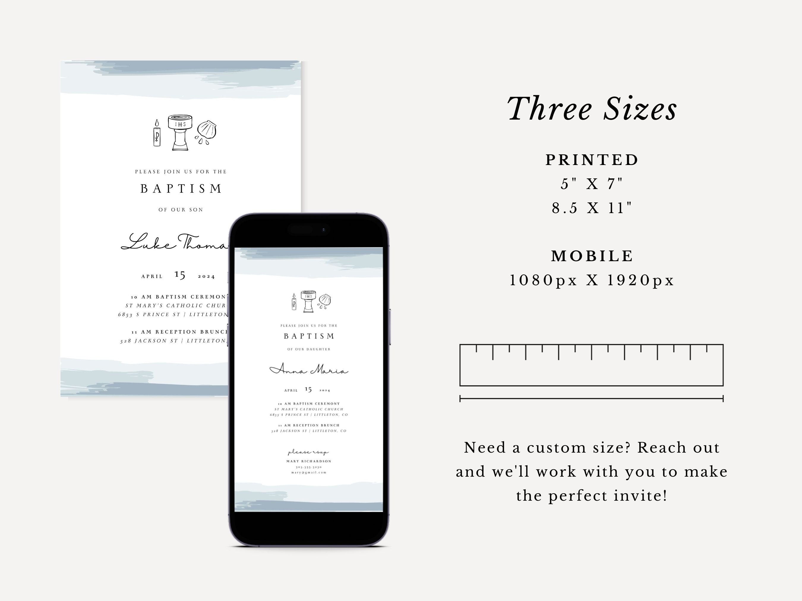 Blue Watercolor Catholic Baptism Invitation Template