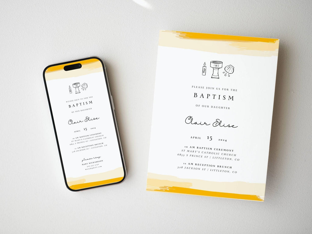 Yellow Watercolor Baptism Invitation