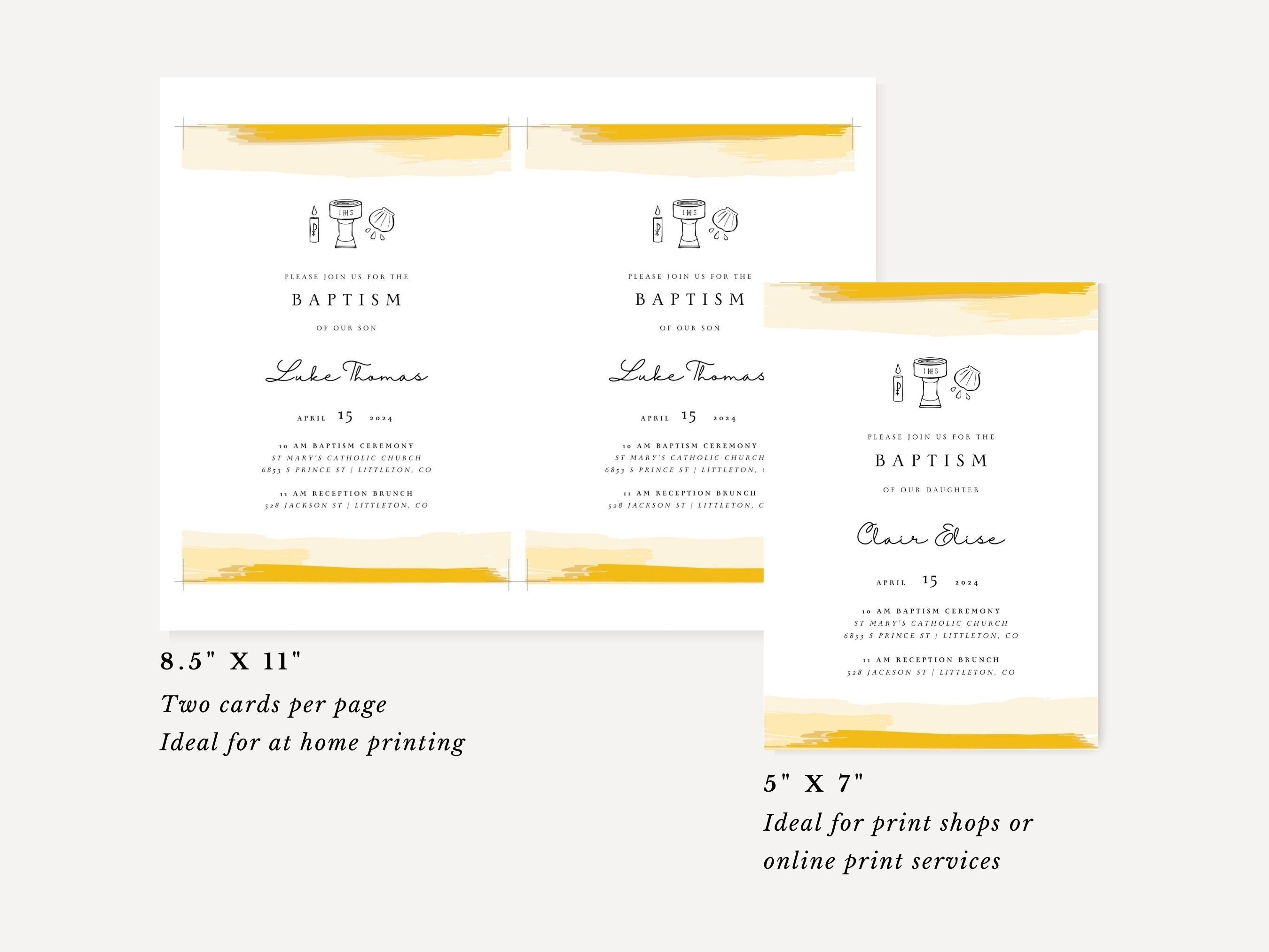 Yellow Watercolor Baptism Invitation