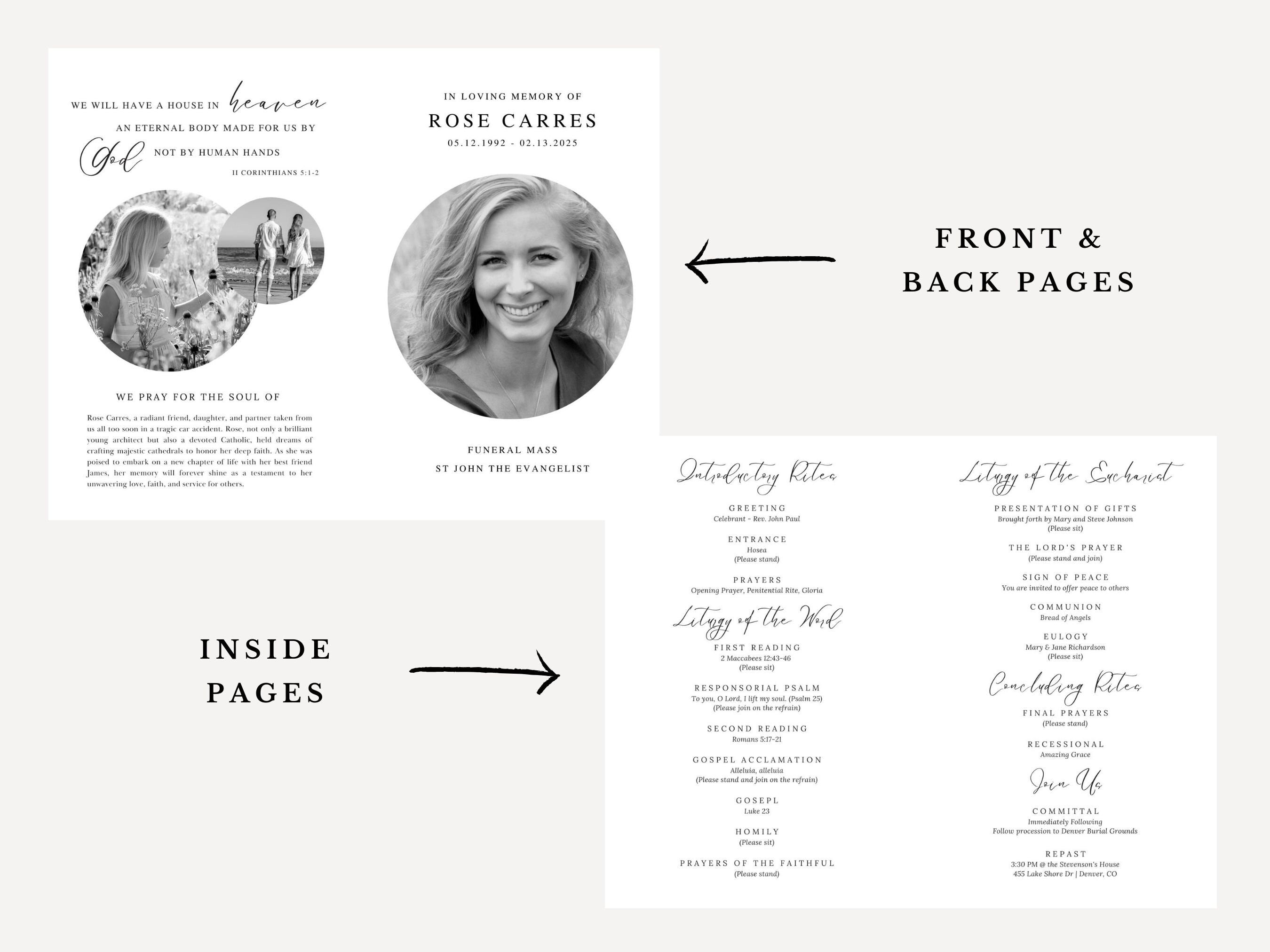 Rose Catholic Funeral Mass Program