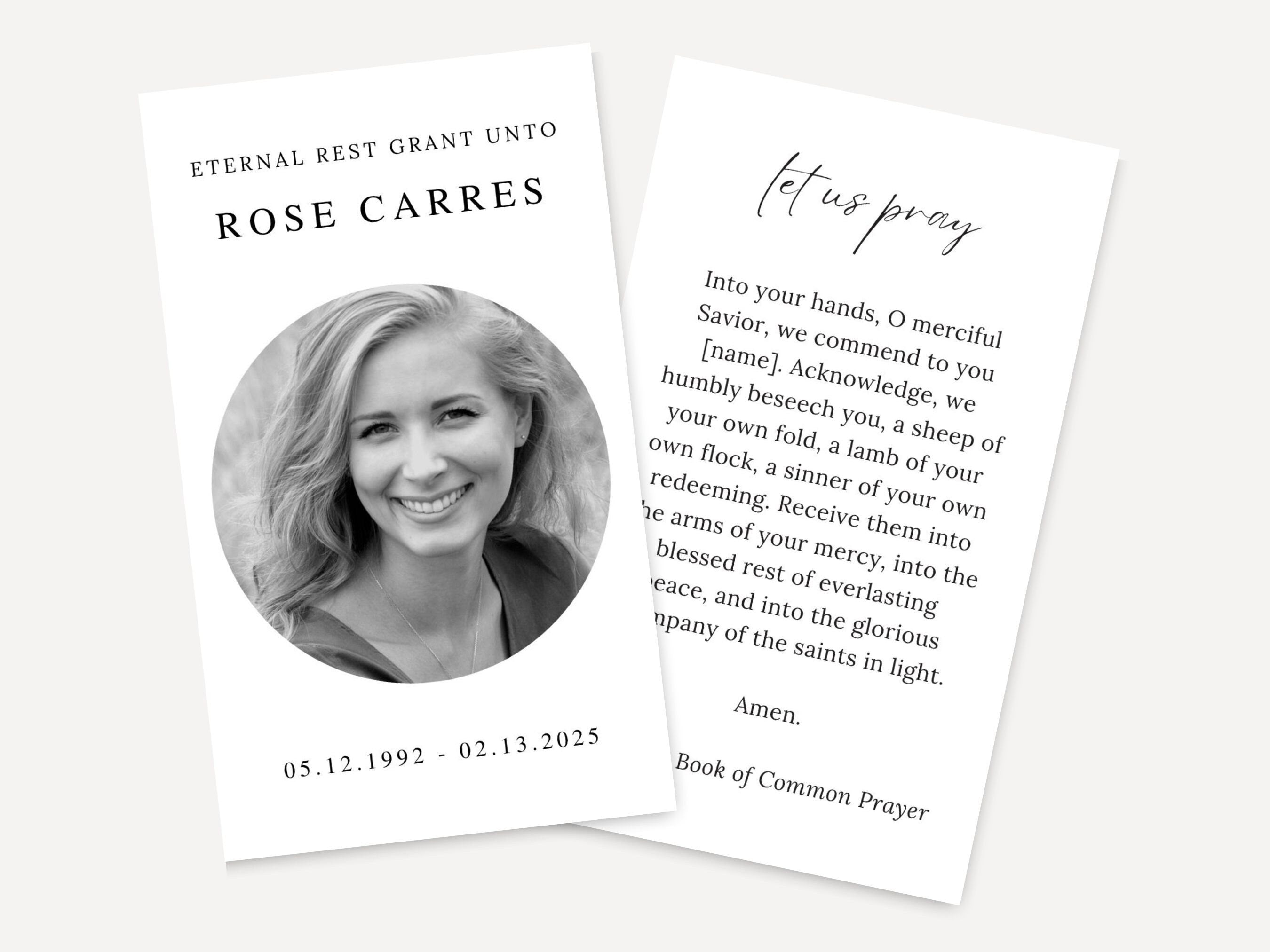 Rose Funeral Prayer Card Template