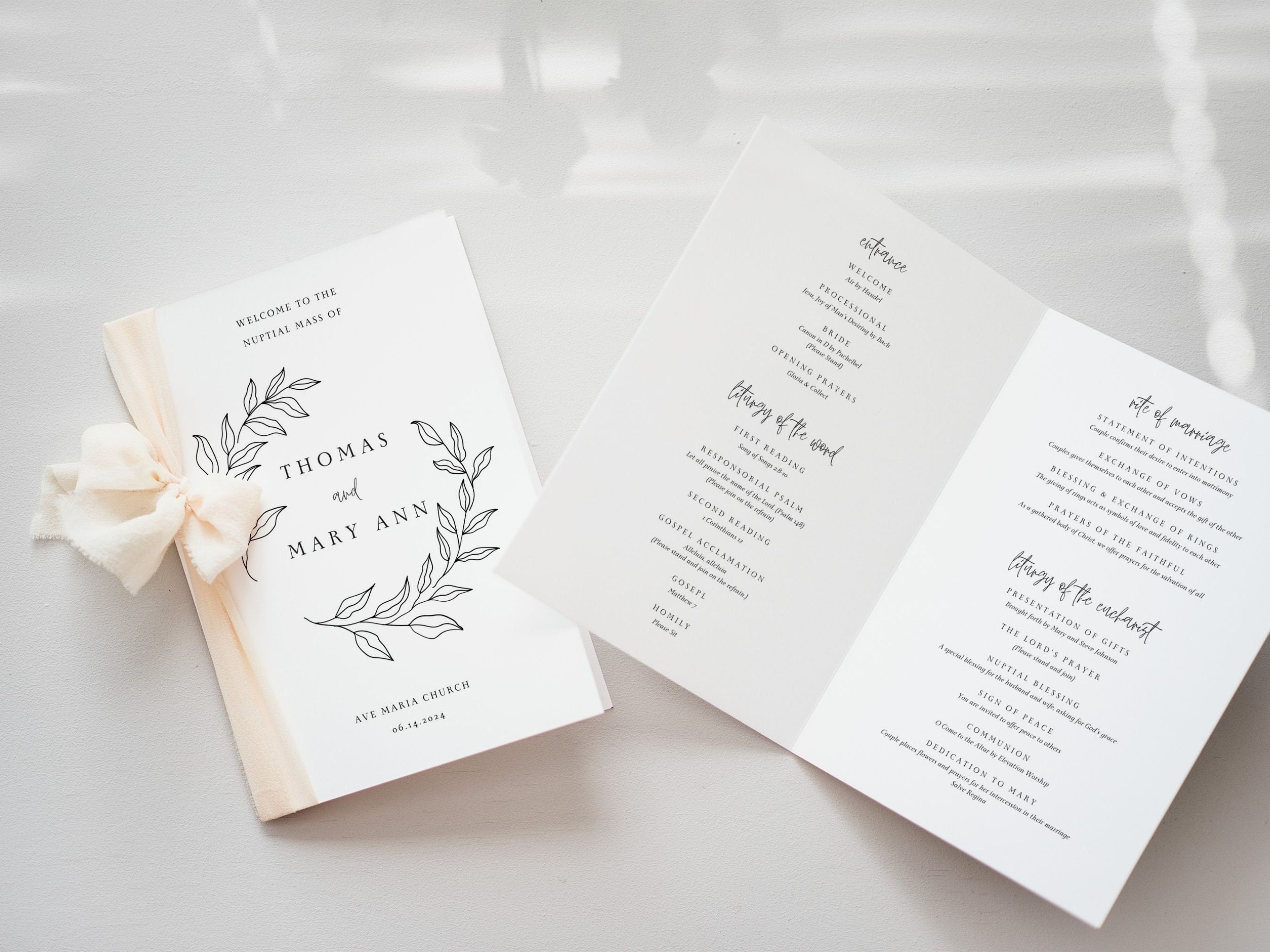 Leaf Bifold Wedding Program Template
