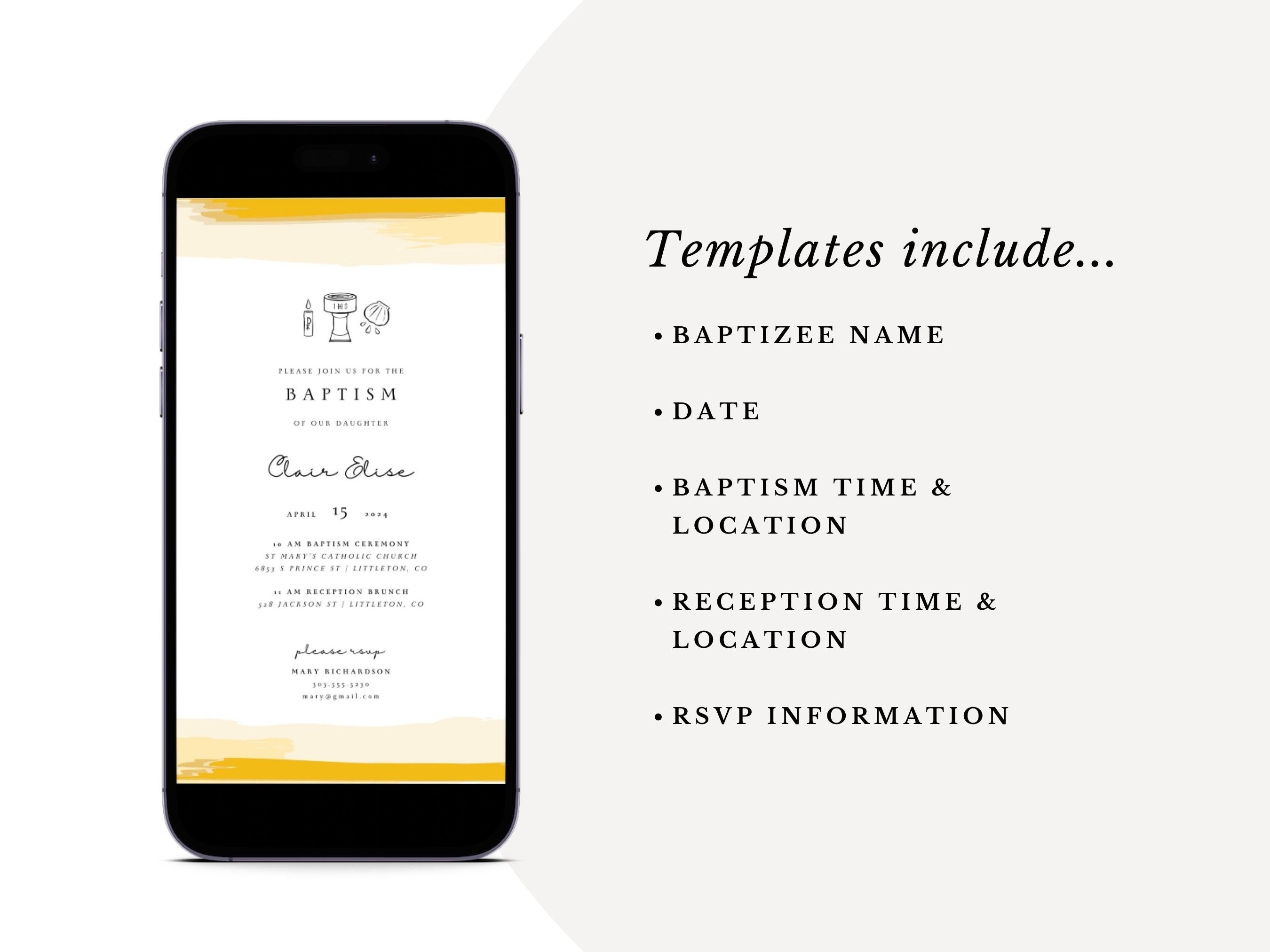 Yellow Watercolor Baptism Invitation