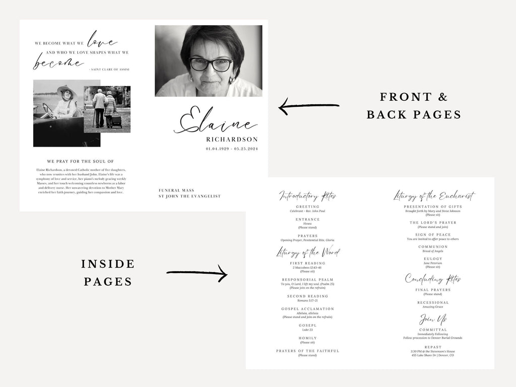 Elaine Catholic Bifold Funeral Program Template