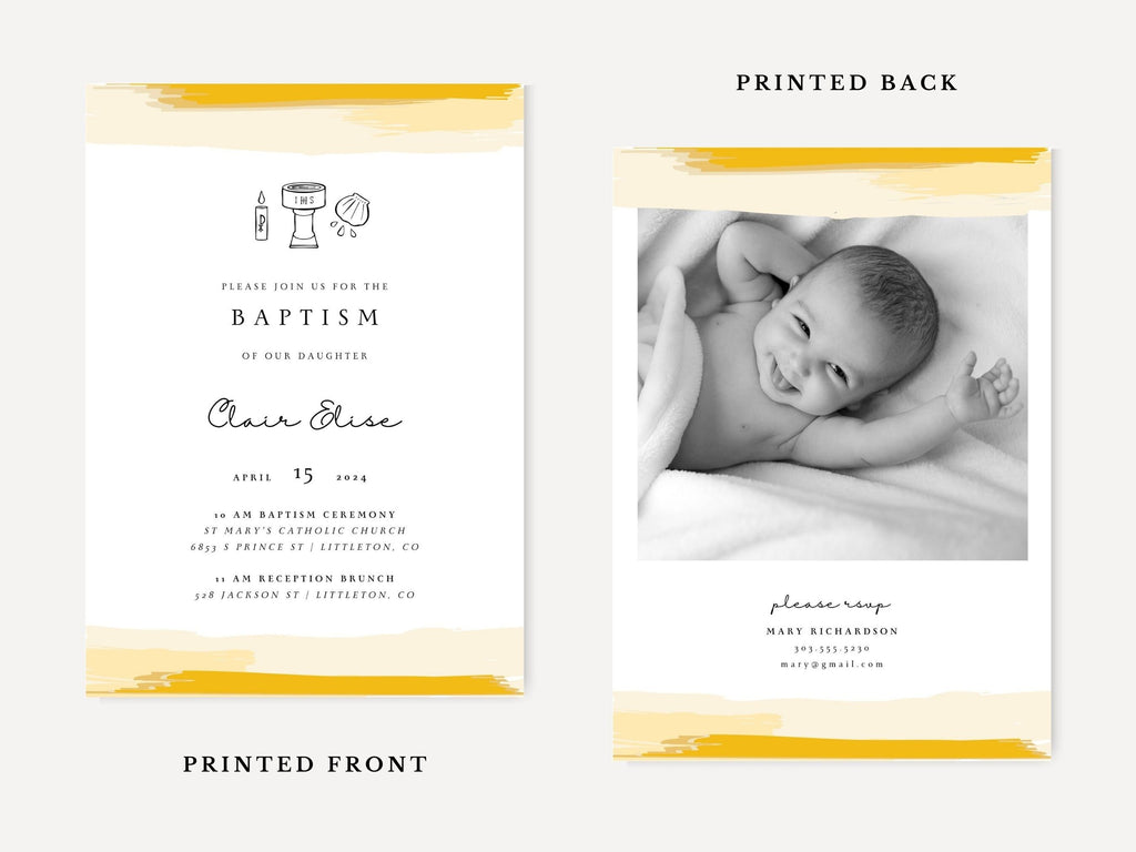 Yellow Watercolor Baptism Invitation
