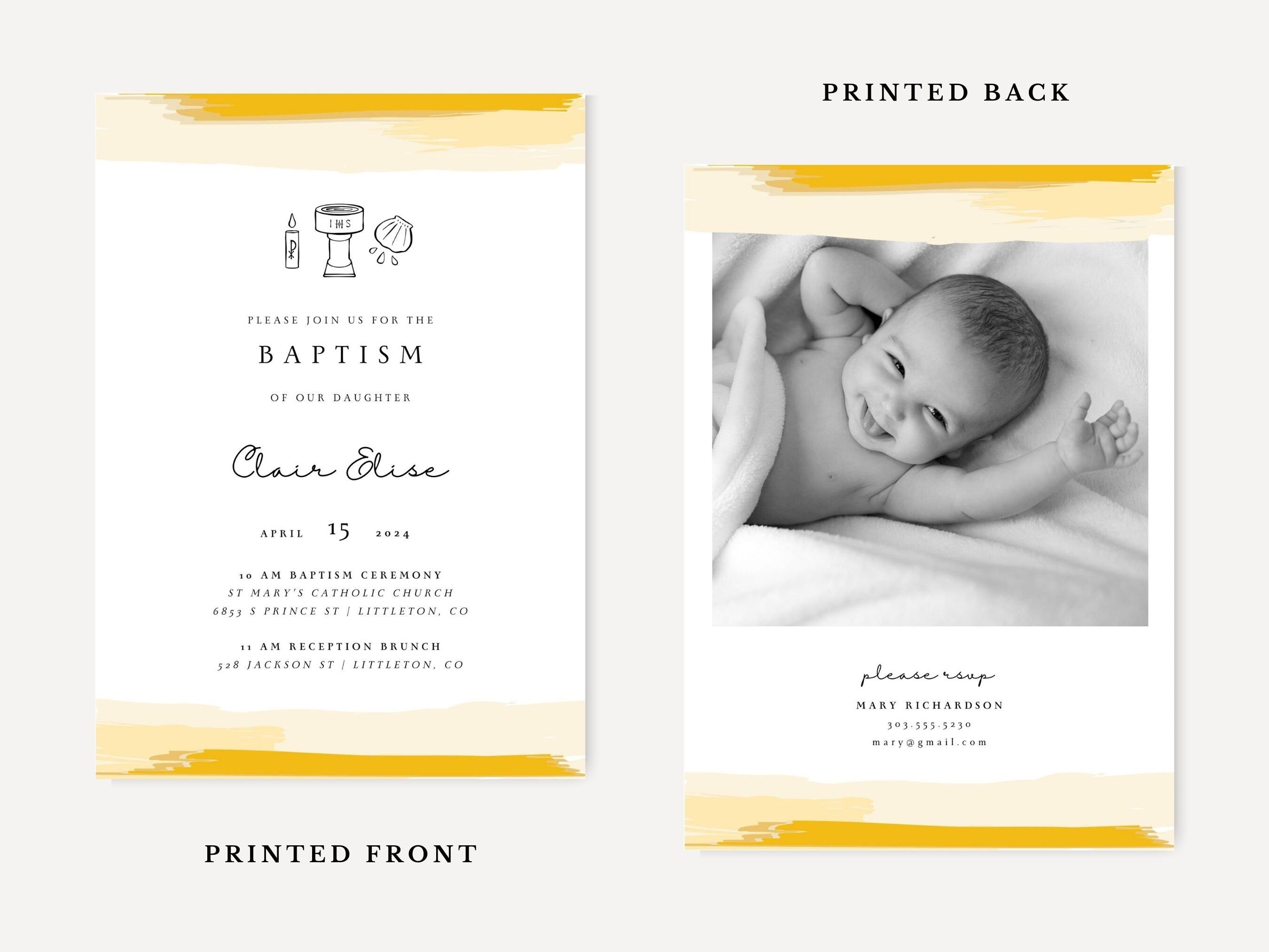Yellow Watercolor Baptism Invitation