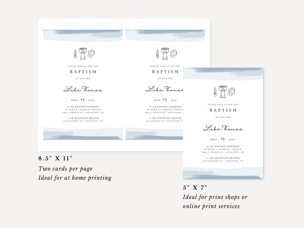 Blue Watercolor Catholic Baptism Invitation Template