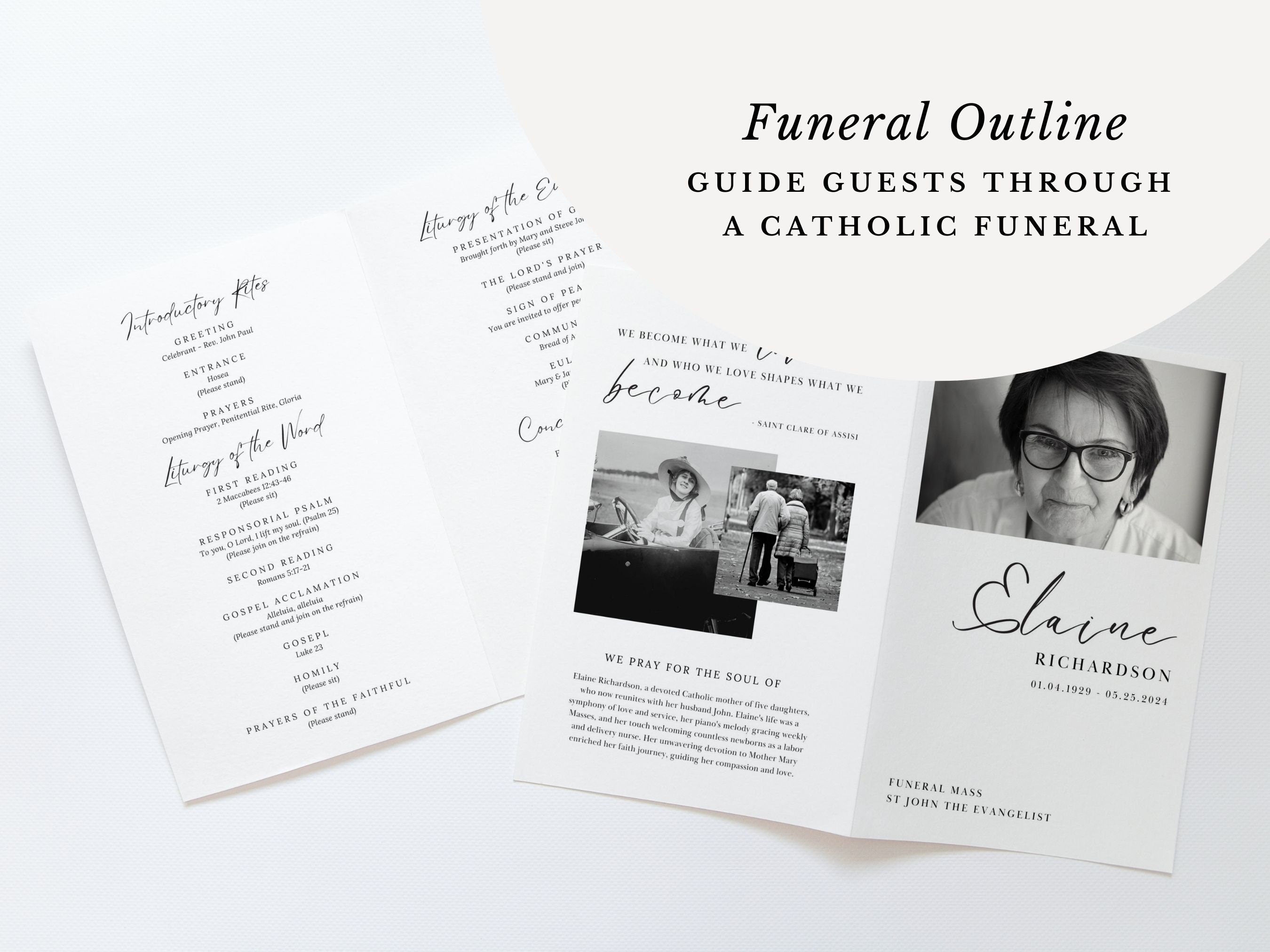 Elaine Catholic Bifold Funeral Program Template