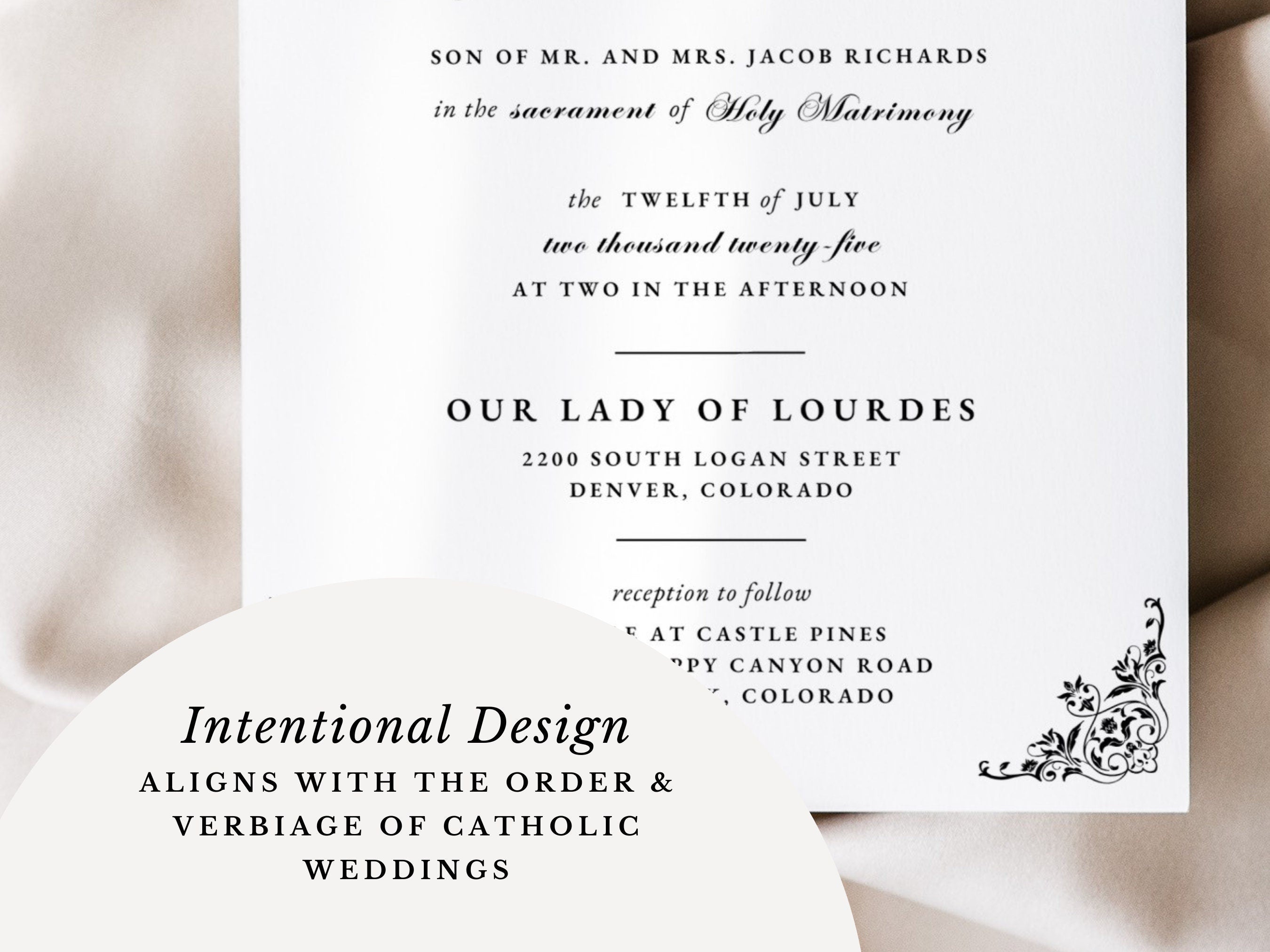 Vintage Catholic Wedding Invitation Template