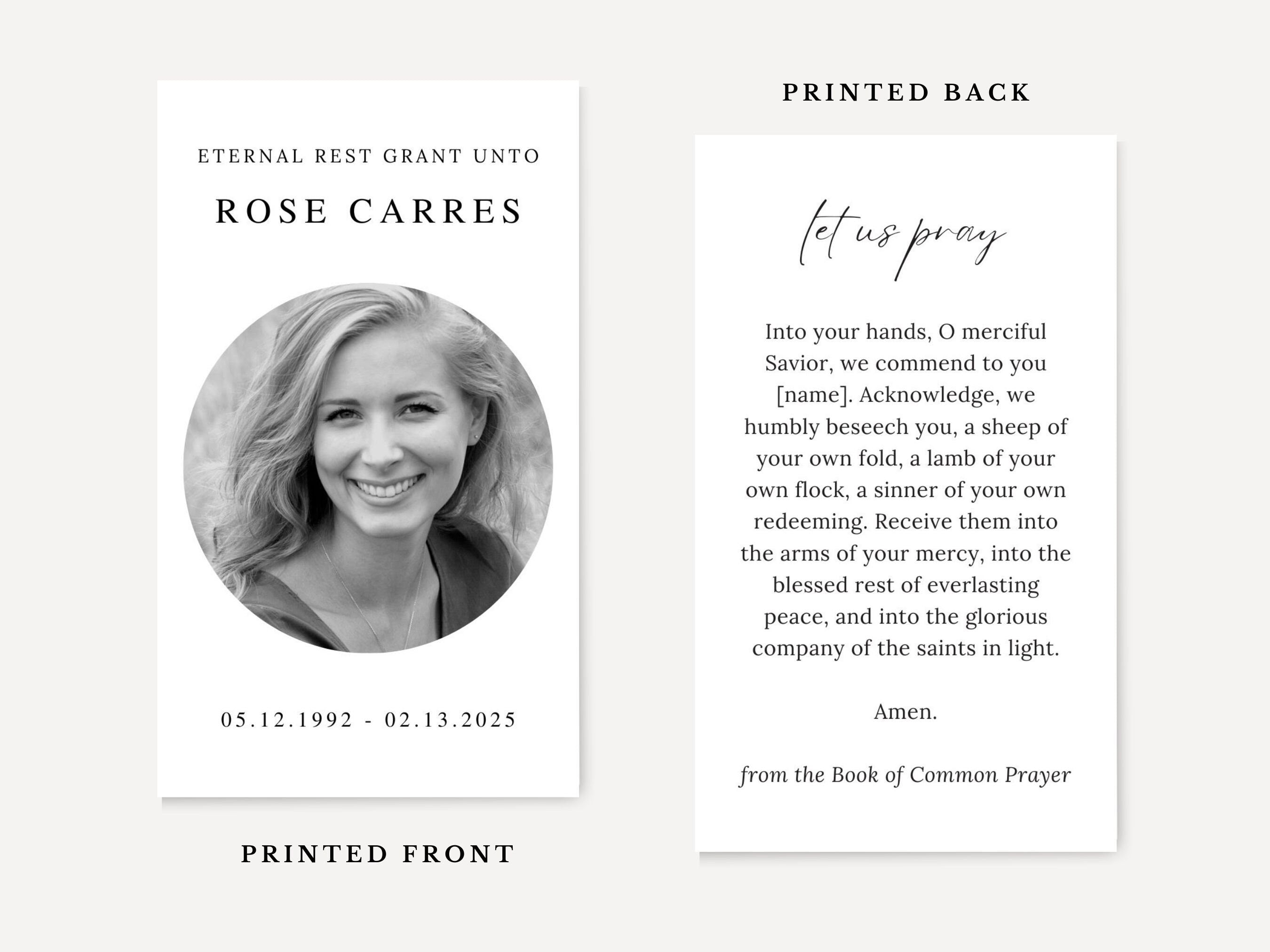 Rose Funeral Prayer Card Template