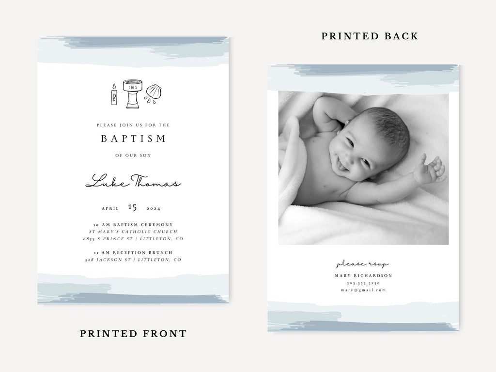 Blue Watercolor Catholic Baptism Invitation Template