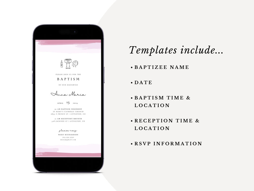 Pink Watercolor Catholic Baptism Invitation